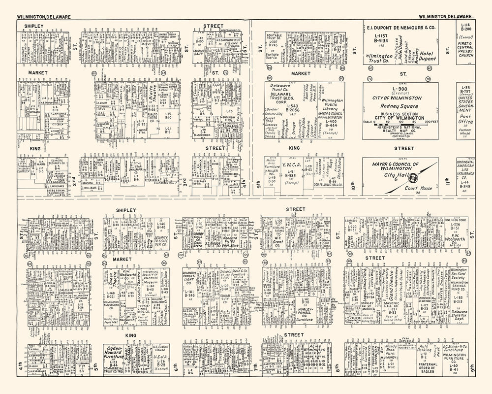 Vintage Map of Wilmington, DE Business Section 1947 print style example