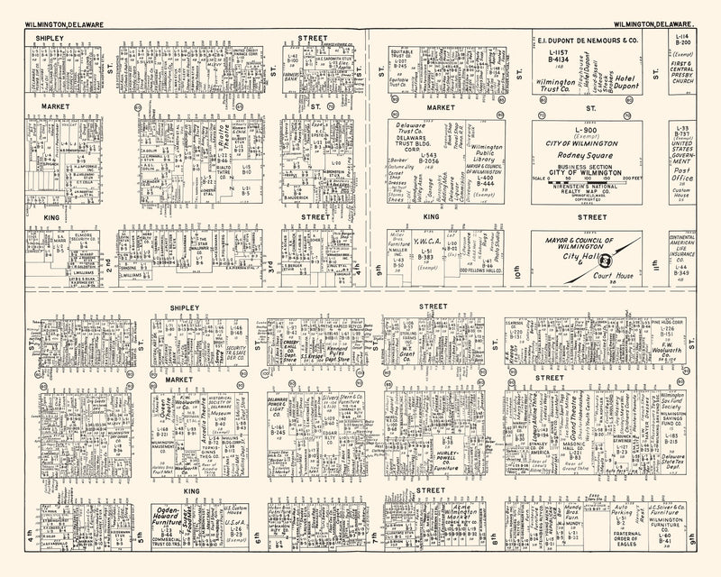 Size comparison using Vintage Map of Wilmington, DE Business Section 1947
