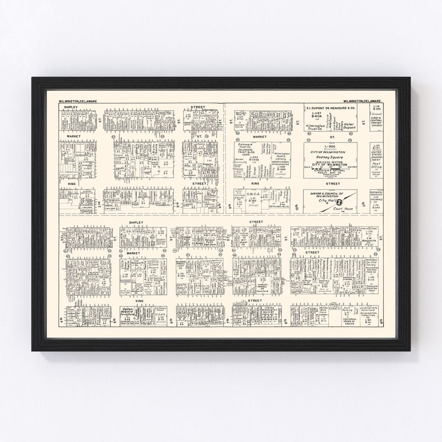 Vintage Map of Wilmington, DE Business Section 1947