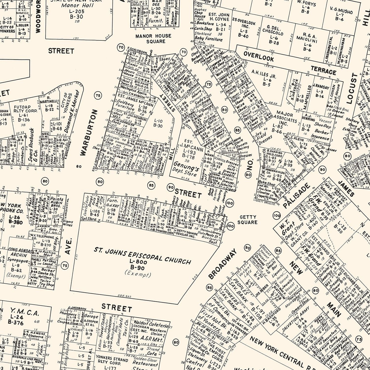 Restored historic details from the 1947 city map of Yonkers, New York