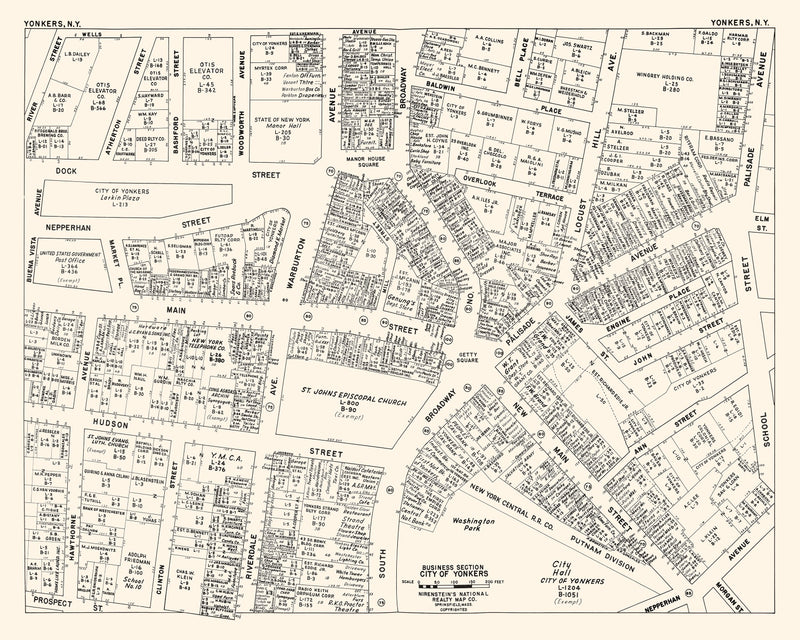 Size comparison using Vintage Map of Yonkers, NY Business Section 1947