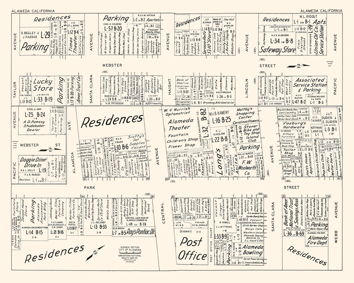 Preview of Vintage Map of Alameda, CA Business Section 1952