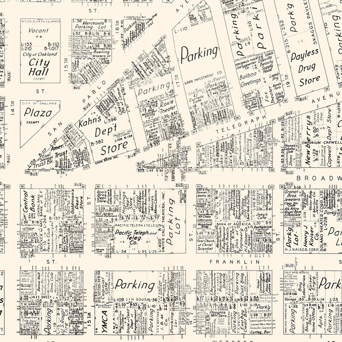 Restored historic details from the 1952 city map of Oakland, California