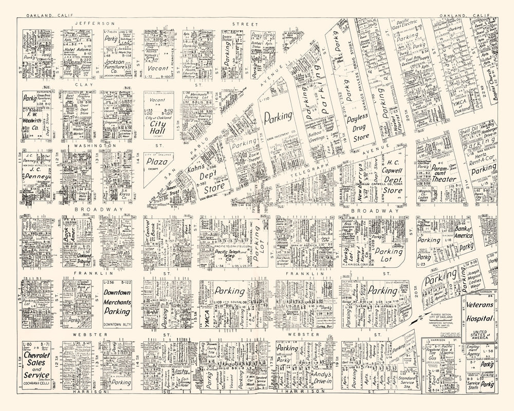 Vintage Map of Oakland, CA Business Section 1952 print style example
