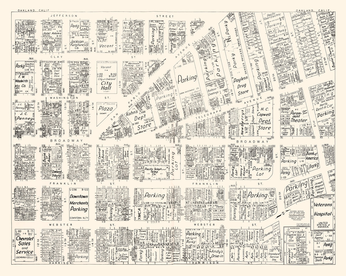 Preview of Vintage Map of Oakland, CA Business Section 1952