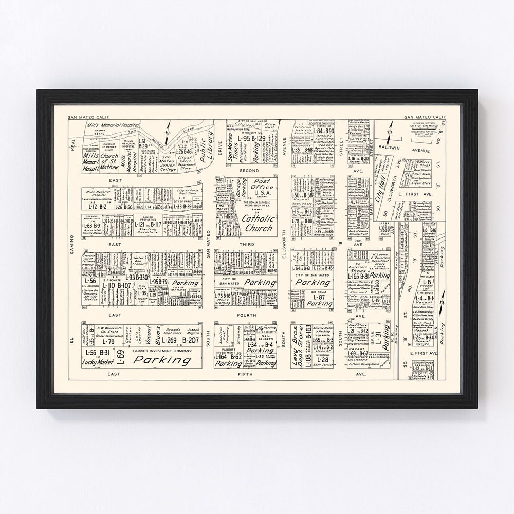 San Mateo Vintage Map 1952