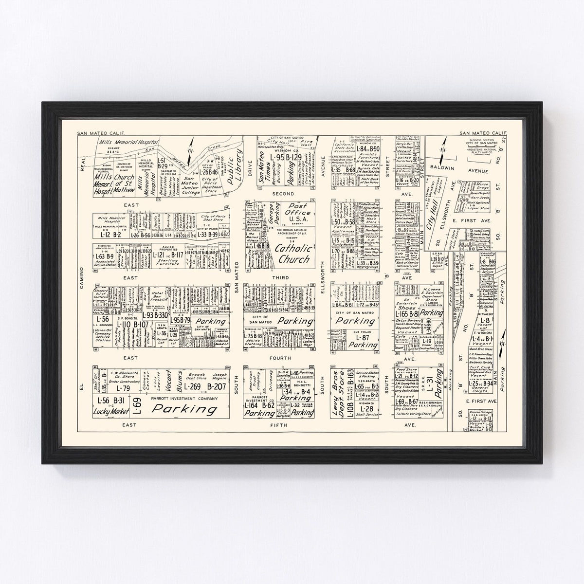 San Mateo Vintage Map 1952