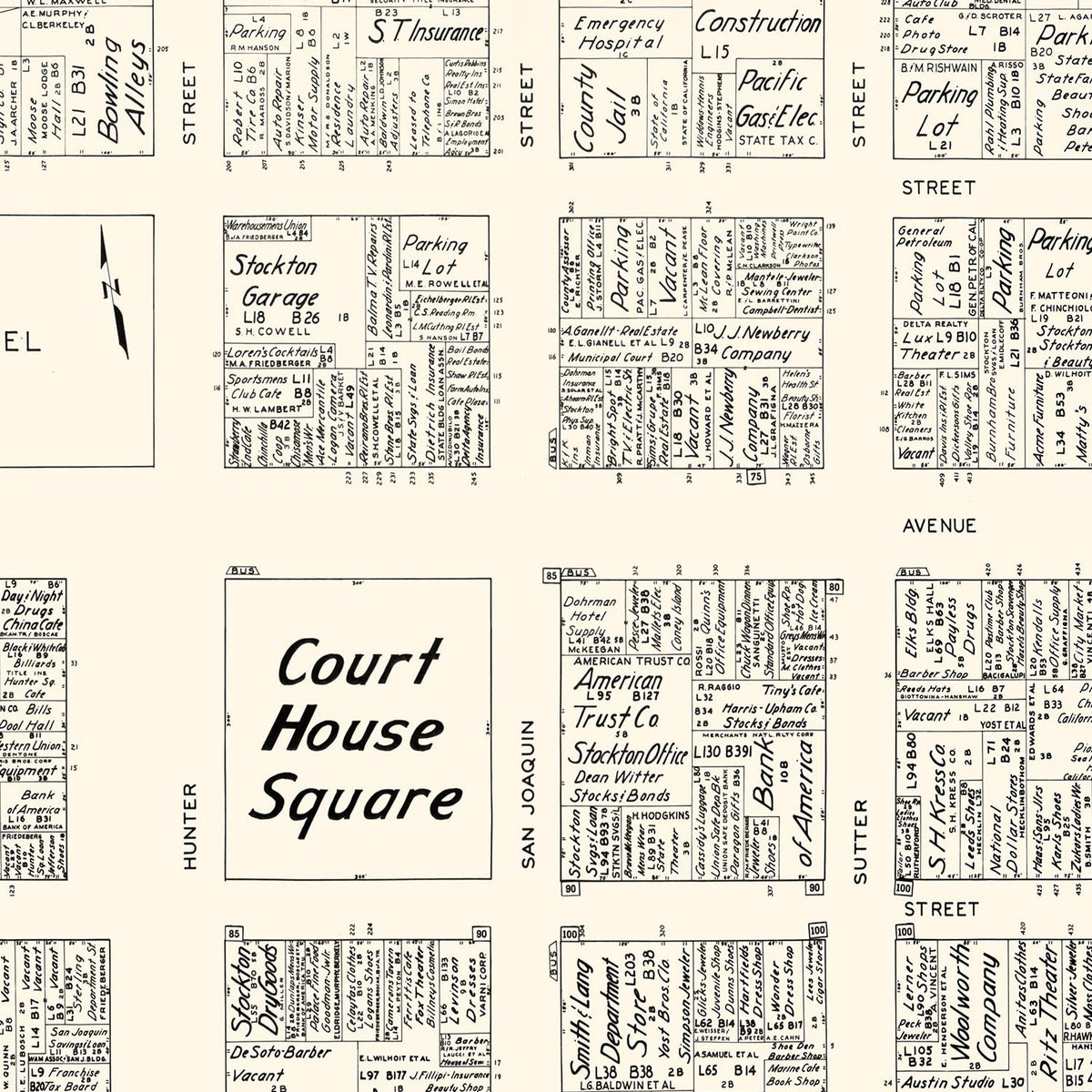 Restored historic details from the 1952 city map of Stockton, California