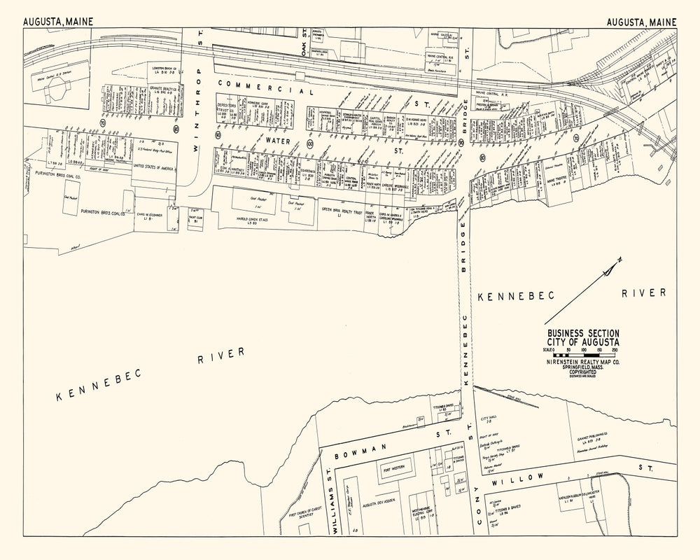 Vintage Map of Augusta, ME Business Section 1946 print style example