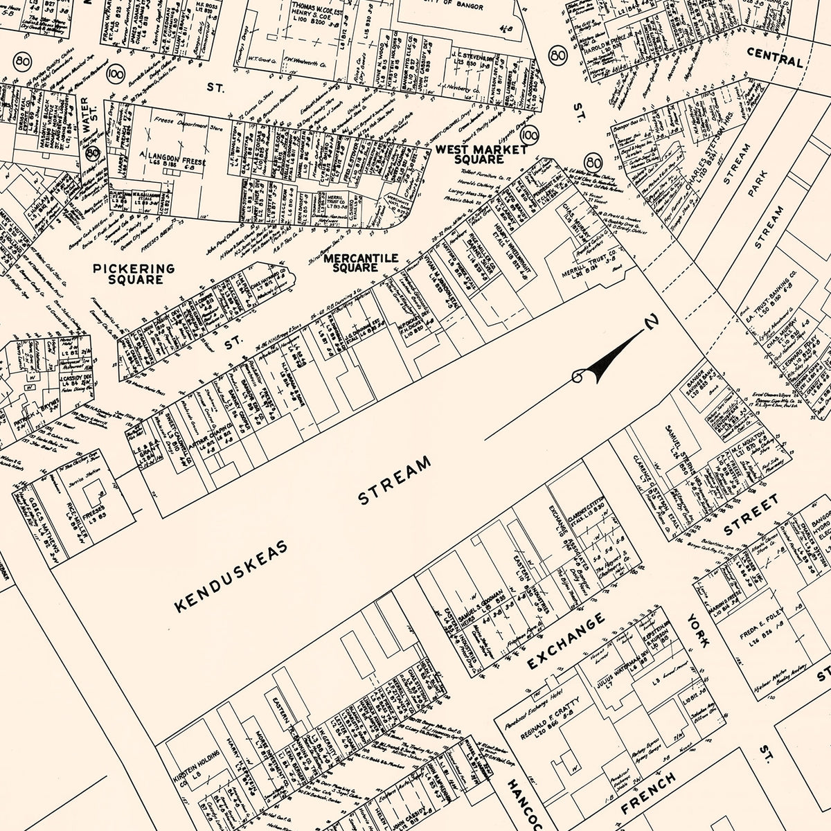 Restored historic details from the 1946 city map of Bangor, Maine