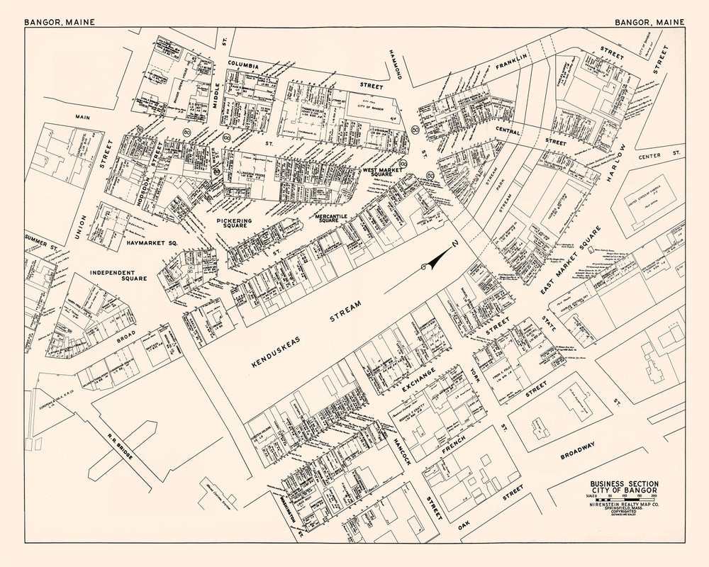 Vintage Map of Bangor, ME Business Section 1946 print style example