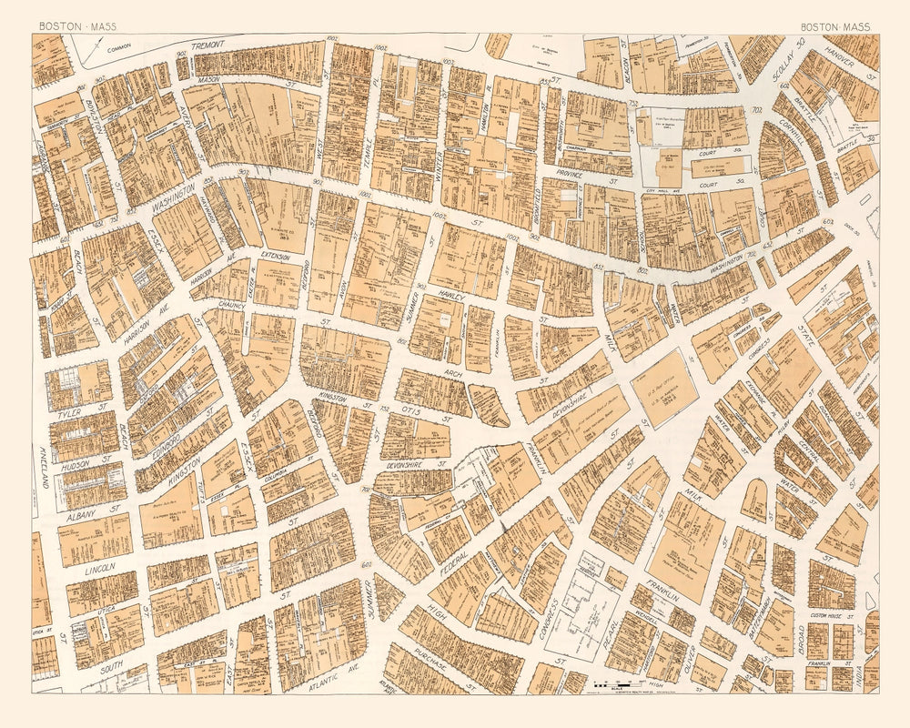 Vintage Map of Boston, MA Business Section 1946 print style example