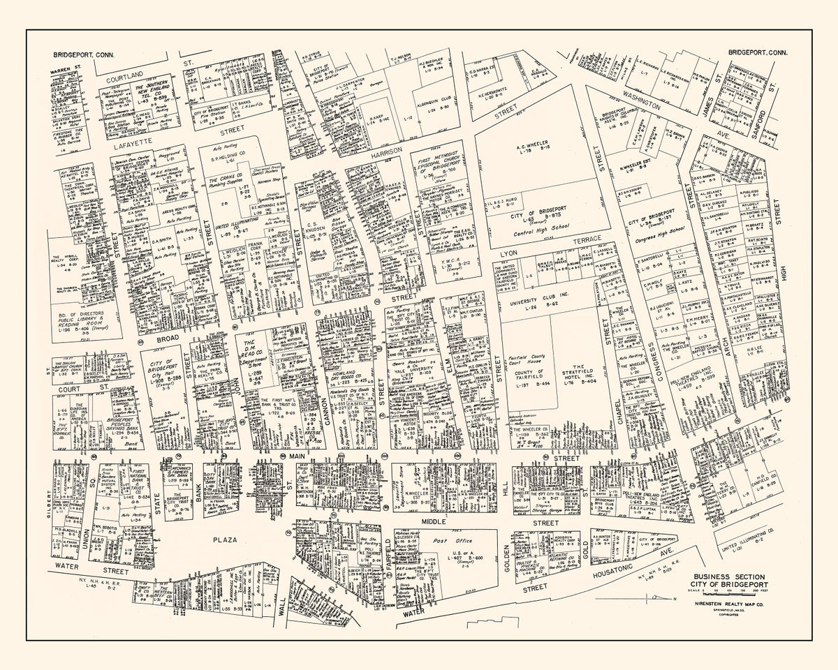 Preview of Vintage Map of Bridgeport, CT Business Section 1946