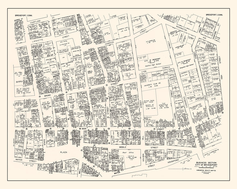 Size comparison using Vintage Map of Bridgeport, CT Business Section 1946