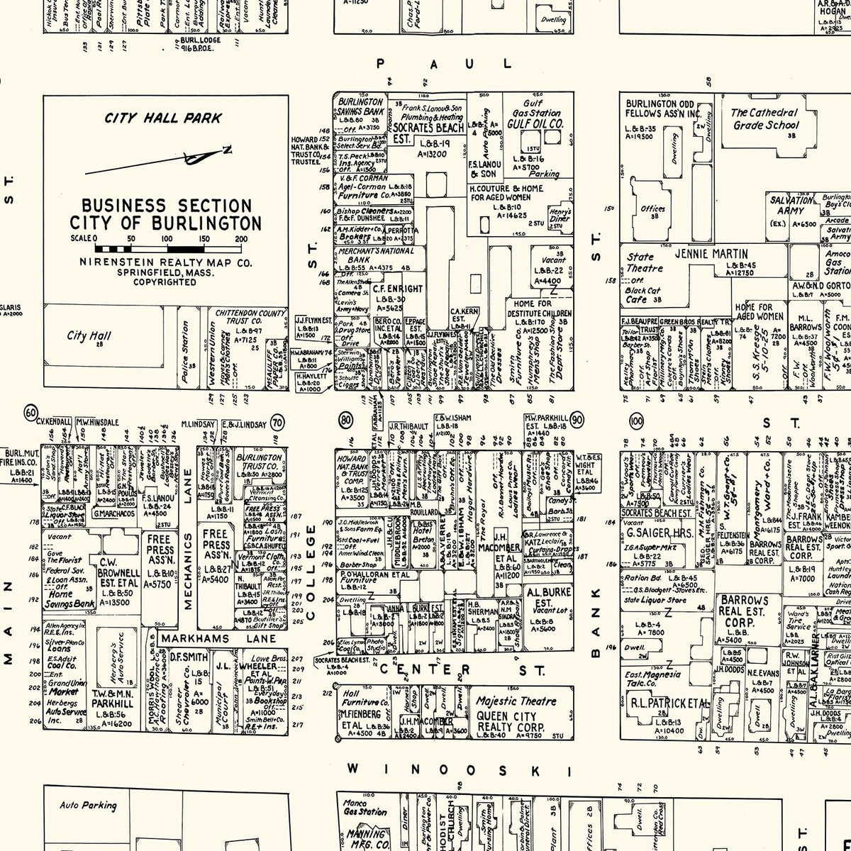 Restored historic details from the 1946 city map of Burlington, Vermont