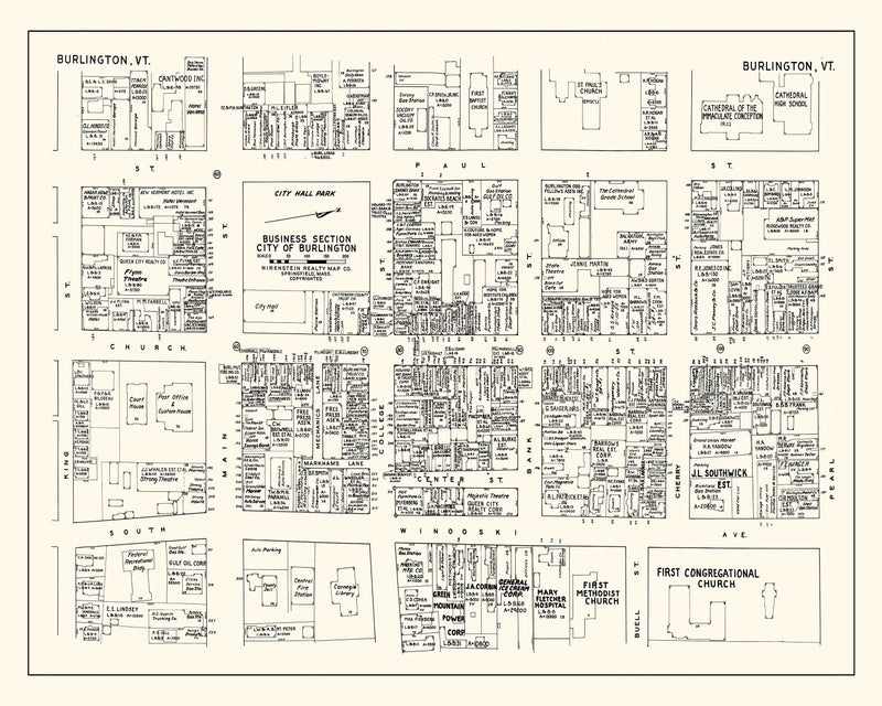 Size comparison using Vintage Map of Burlington, VT Business Section 1946