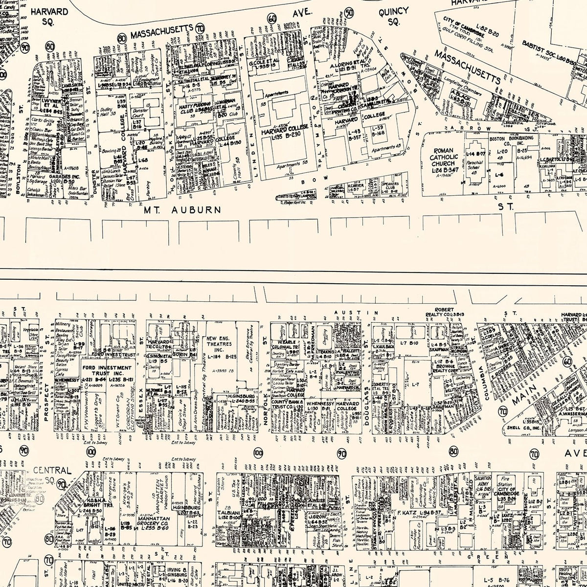 Restored historic details from the 1946 city map of Cambridge, Massachusetts