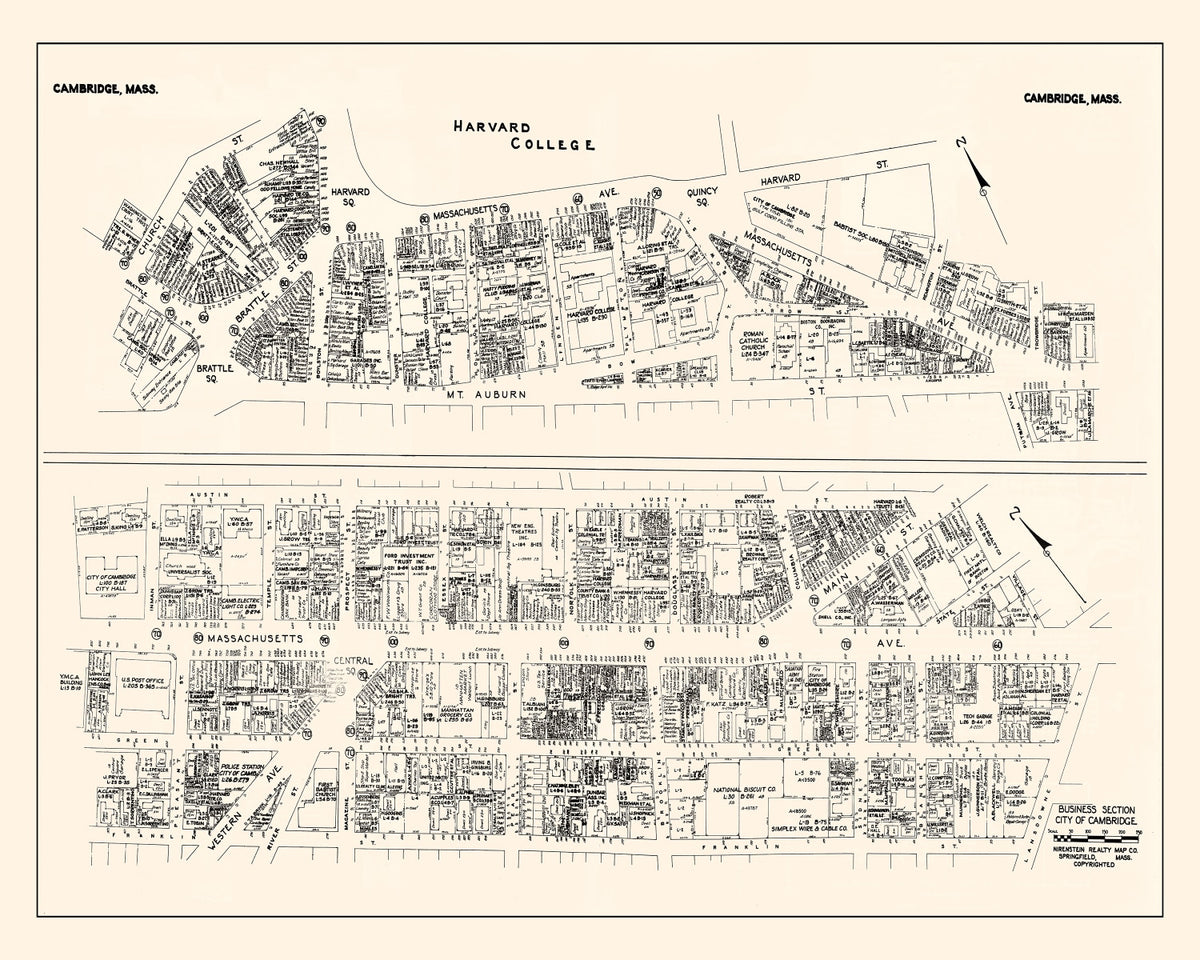 Preview of Vintage Map of Cambridge, MA Business Section 1946