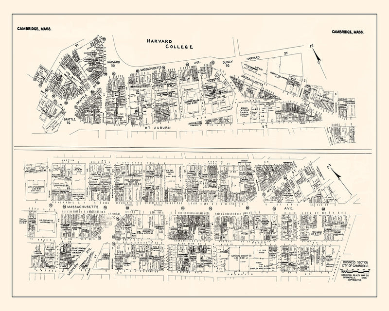 Size comparison using Vintage Map of Cambridge, MA Business Section 1946