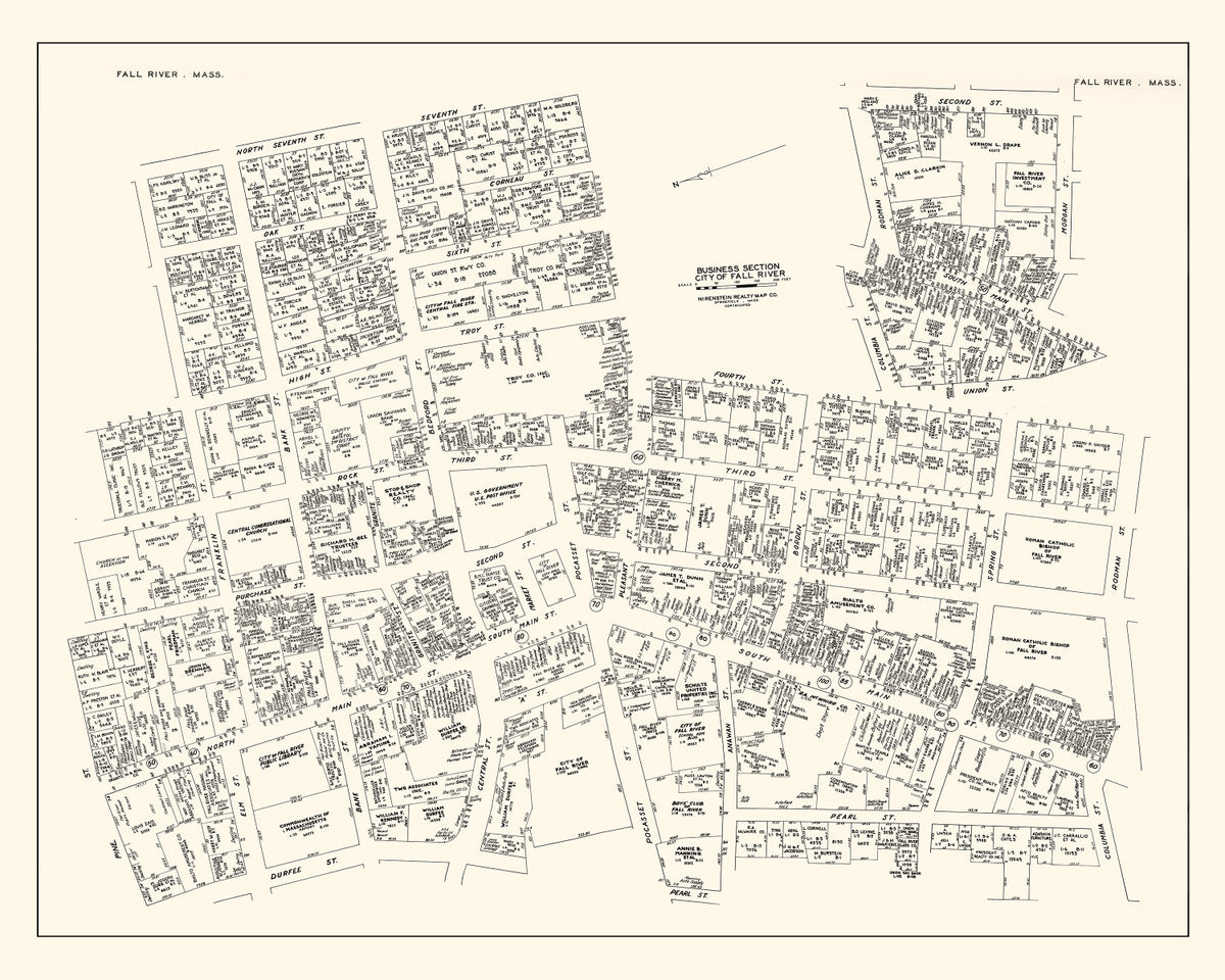 Preview of Vintage Map of Fall River, MA Business Section 1946
