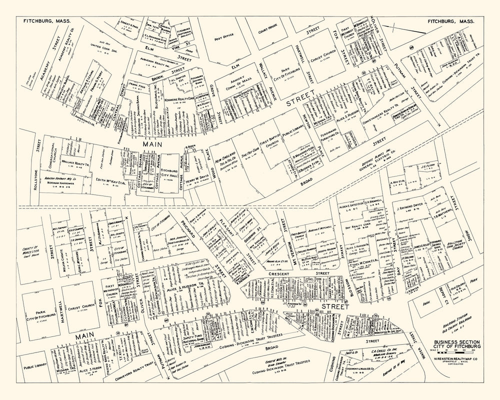 Vintage Map of Fitchburg, MA Business Section 1946 print style example