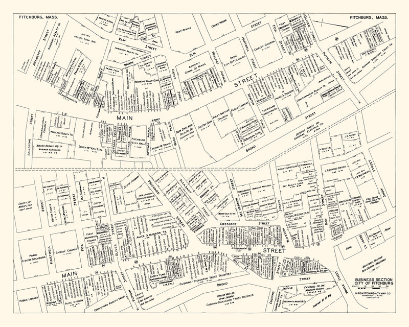 Size comparison using Vintage Map of Fitchburg, MA Business Section 1946