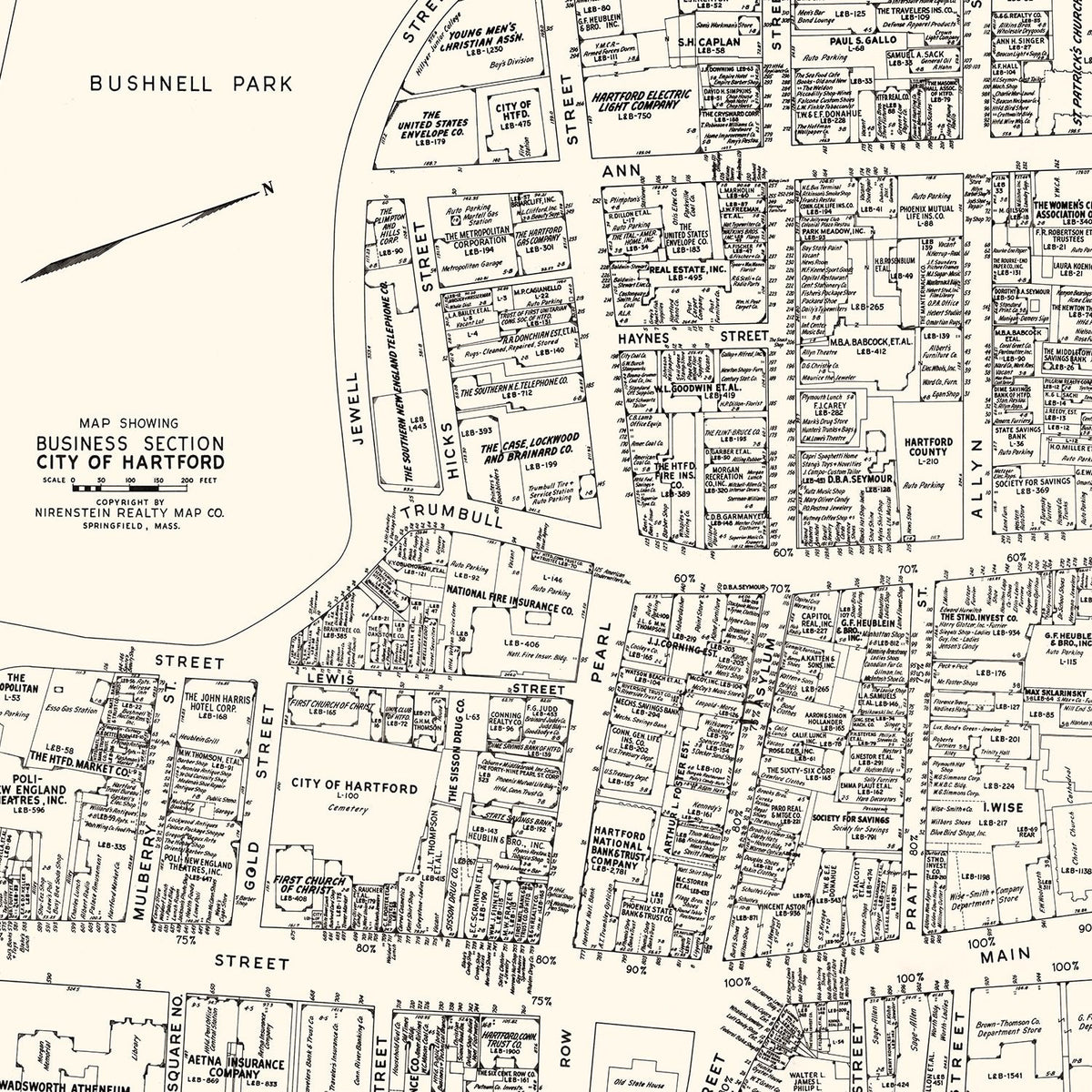 Restored historic details from the 1946 city map of Hartford, Connecticut