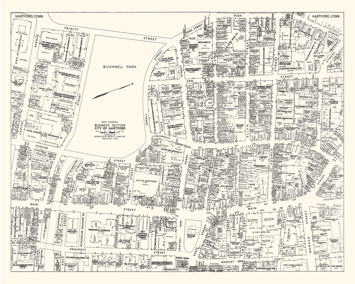 Preview of Vintage Map of Hartford, CT Business Section 1946