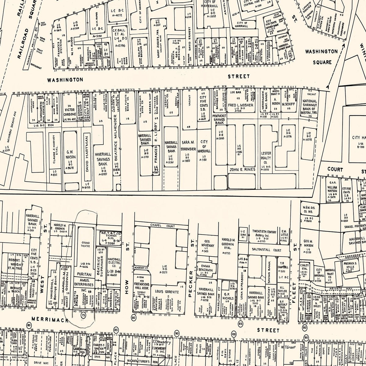 Restored historic details from the 1946 city map of Haverhill, Massachusetts