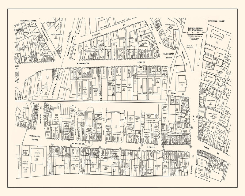 Size comparison using Vintage Map of Haverhill, MA Business Section 1946