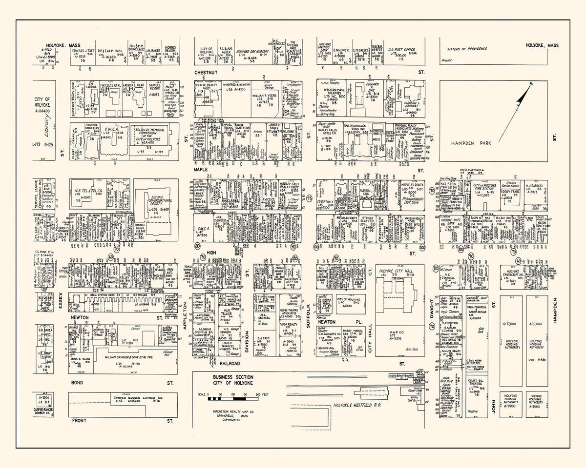 Preview of Vintage Map of Holyoke, MA Business Section 1946