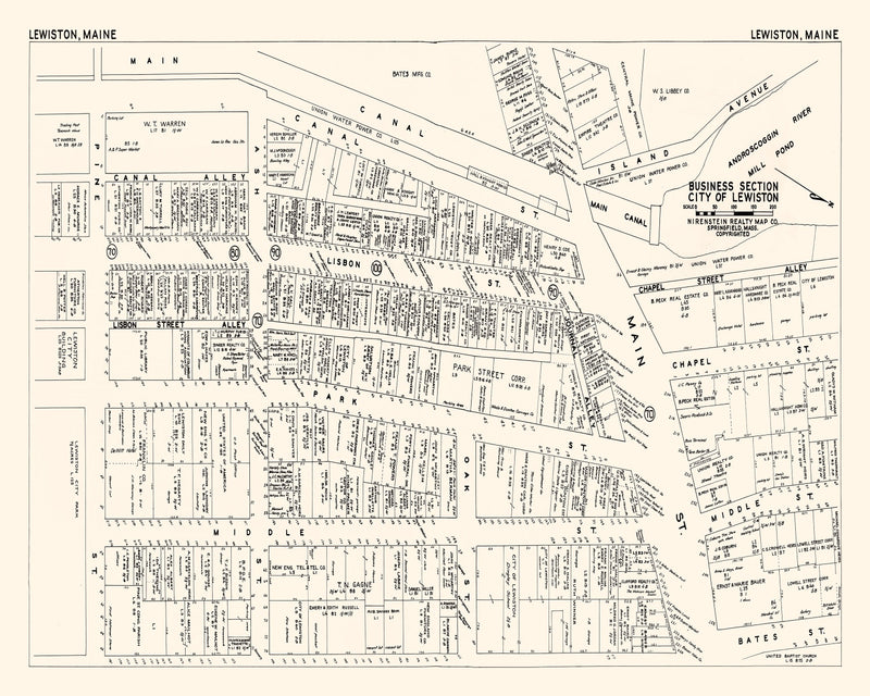 Size comparison using Vintage Map of Lewiston, ME Business Section 1946