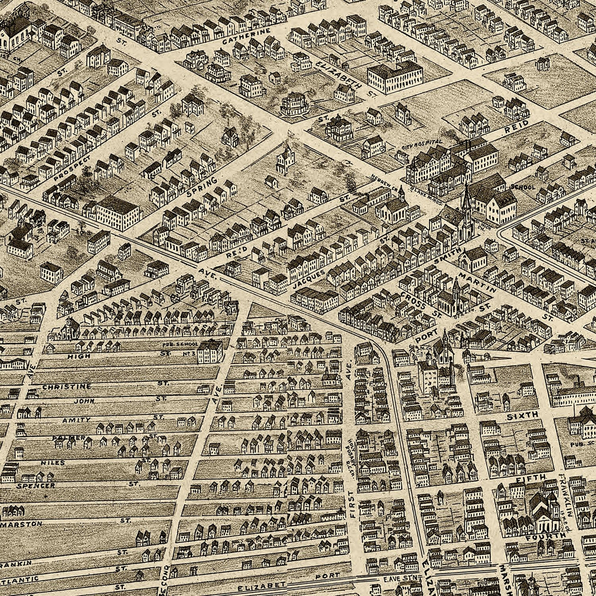 Restored historic details from the 1898 city map of Elizabeth, New Jersey