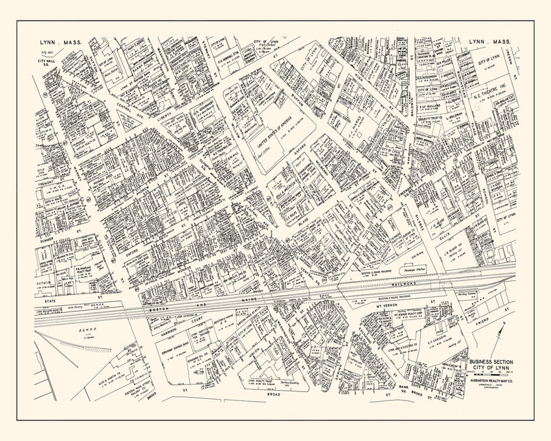 Size comparison using Vintage Map of Lynn, MA Business Section 1946