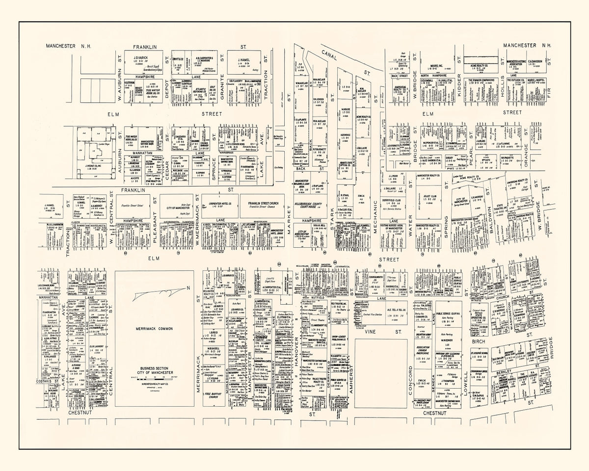 Preview of Vintage Map of Manchester, NH Business Section 1946