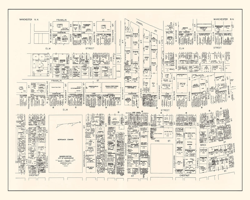 Size comparison using Vintage Map of Manchester, NH Business Section 1946