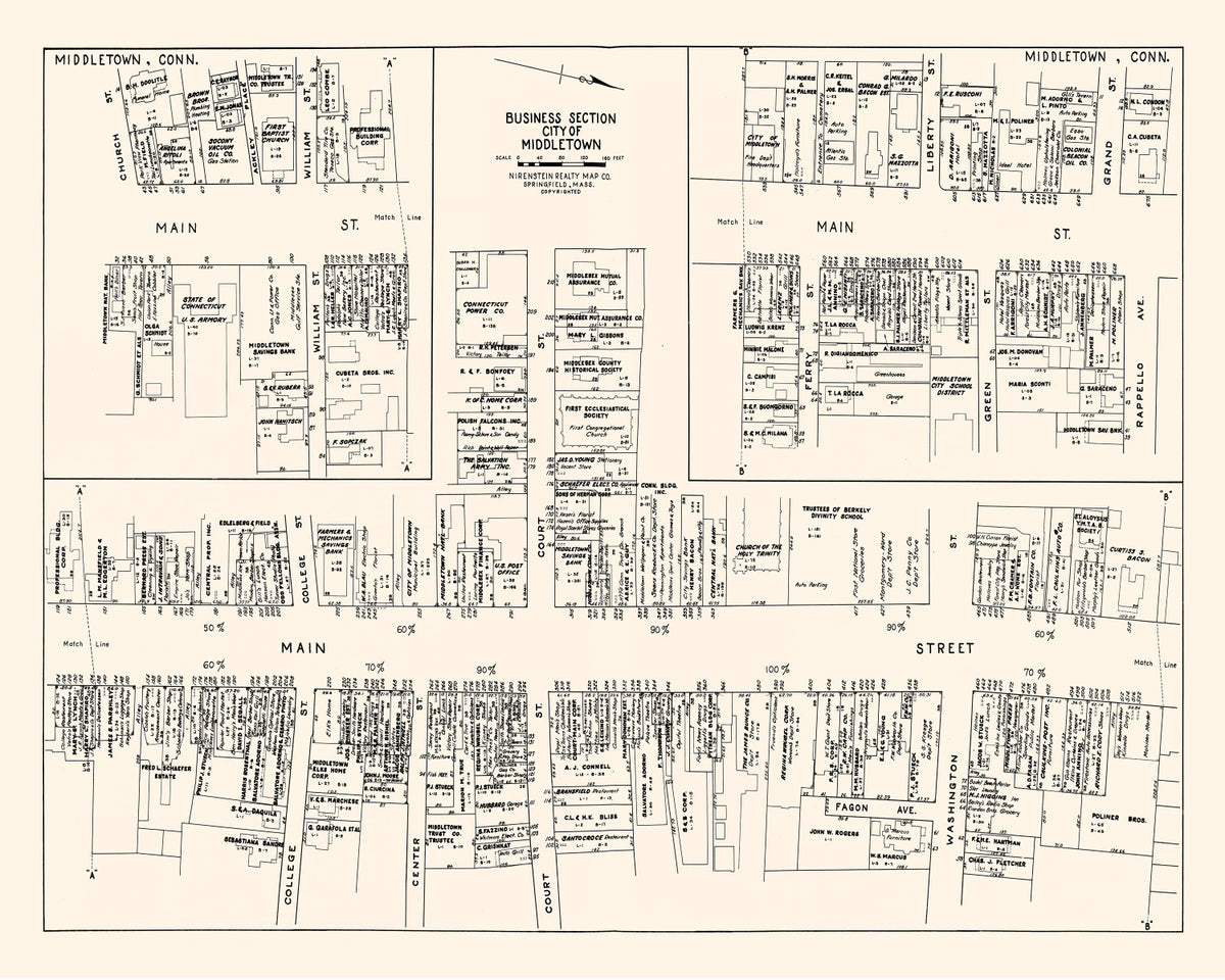 Preview of Vintage Map of Middletown, CT Business Section 1946