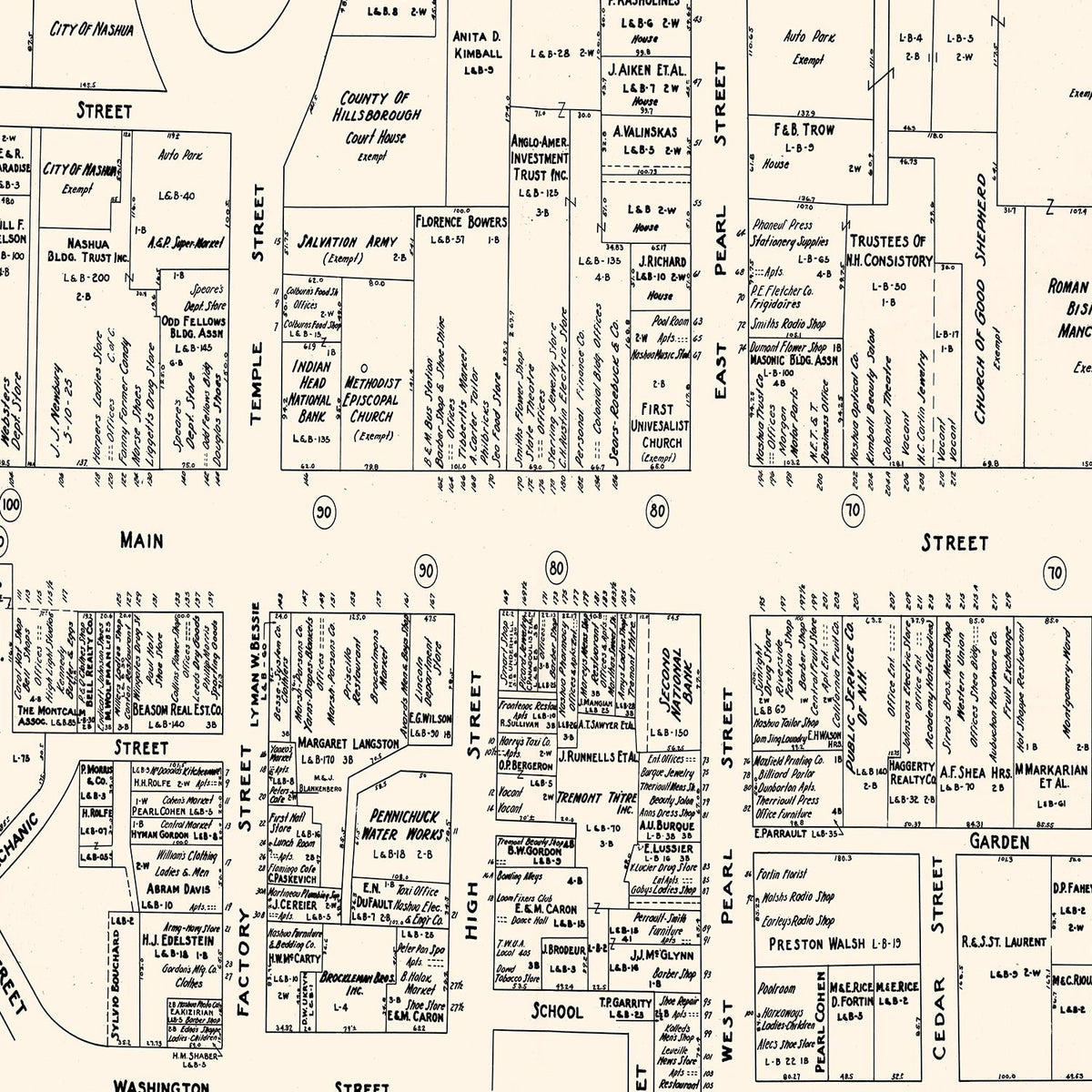 Restored historic details from the 1946 city map of Nashua, New Hampshire