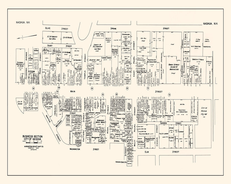 Size comparison using Vintage Map of Nashua, NH Business Section 1946