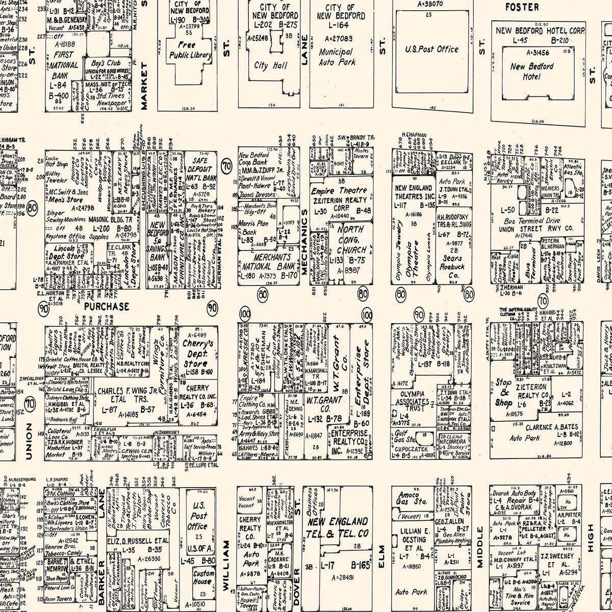 Restored historic details from the 1946 city map of New Bedford, Massachusetts