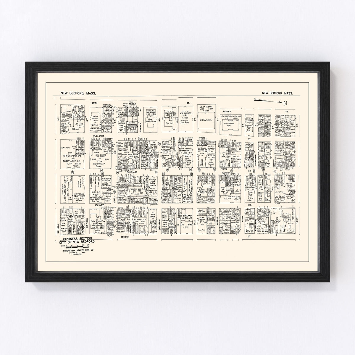 New Bedford Vintage Map 1946