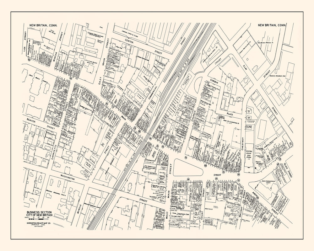 Vintage Map of New Britain, CT Business Section 1946 print style example