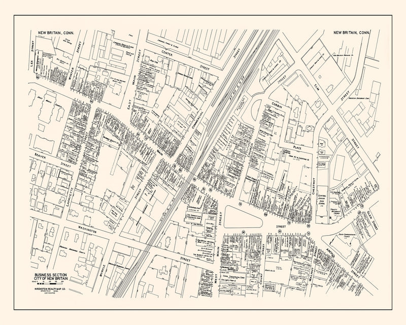 Size comparison using Vintage Map of New Britain, CT Business Section 1946