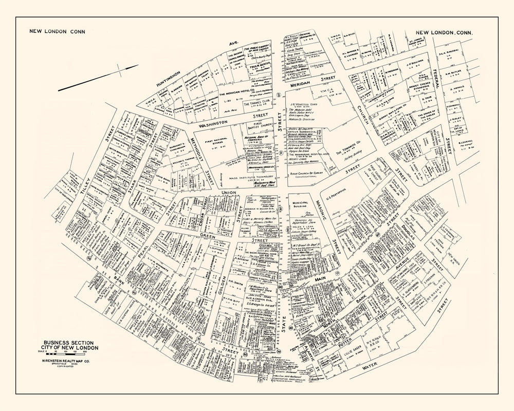 Vintage Map of New London, CT Business Section 1946 print style example