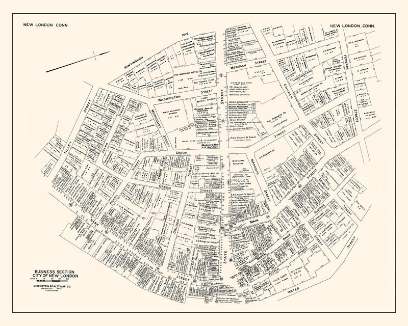 Size comparison using Vintage Map of New London, CT Business Section 1946