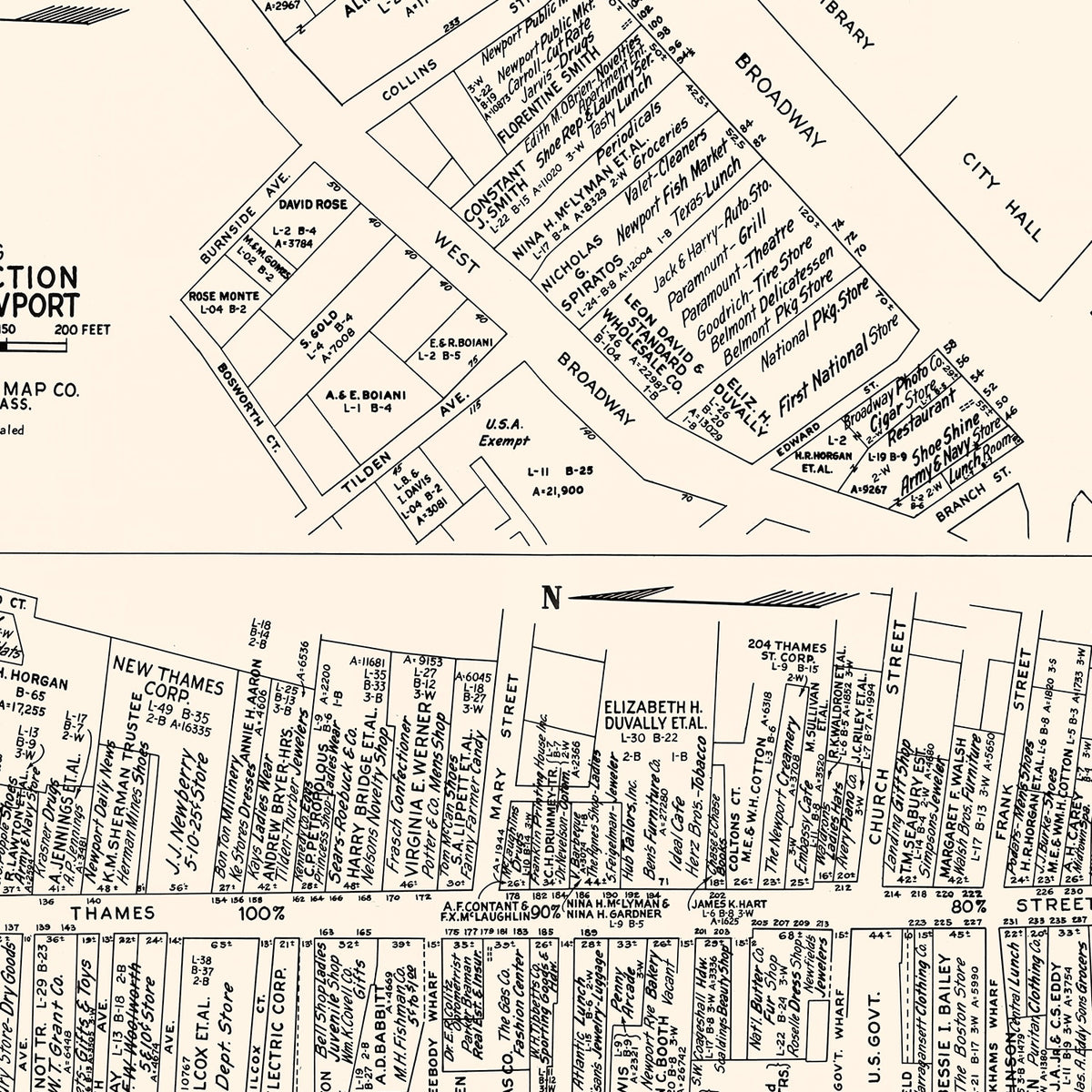 Restored historic details from the 1946 city map of Newport, Rhode Island