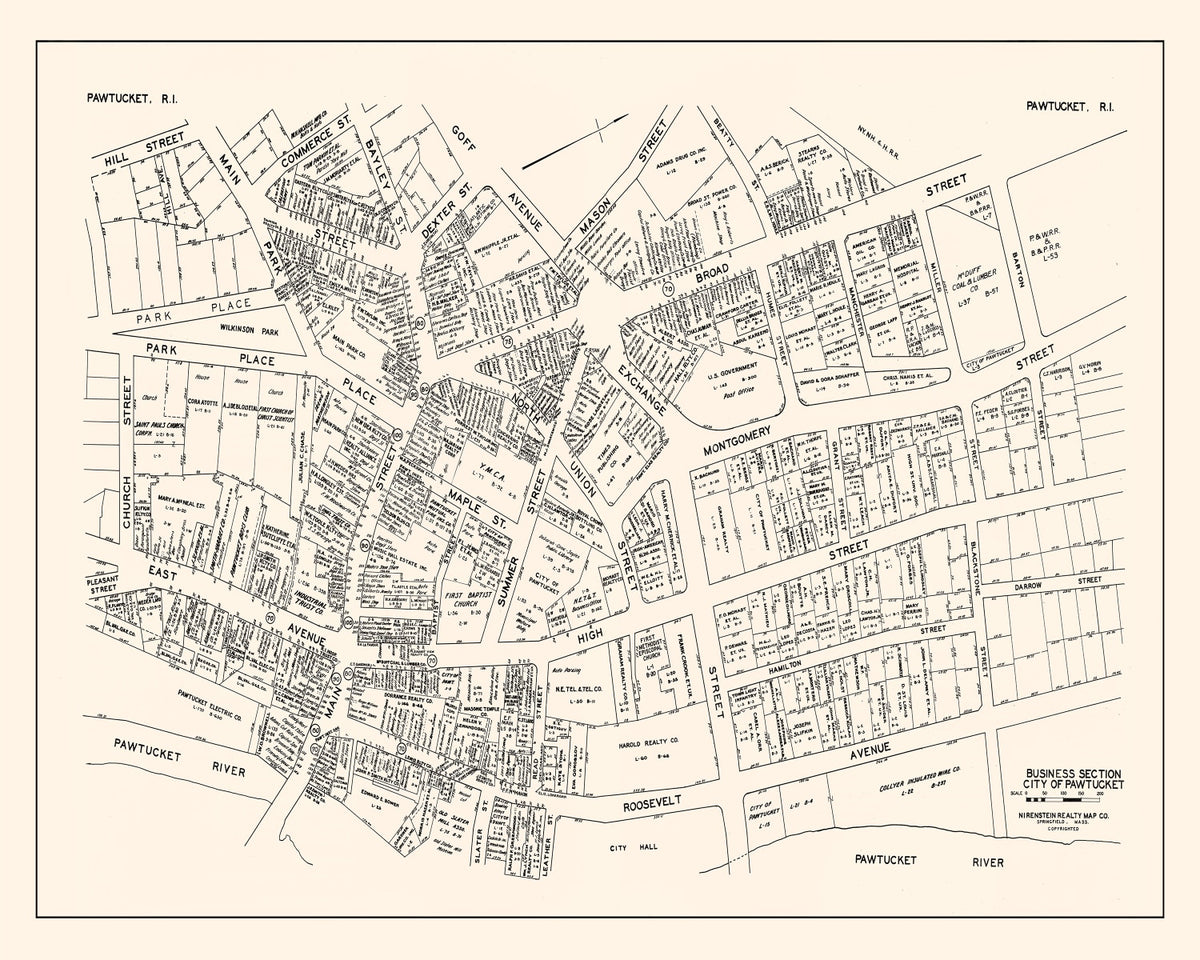 Preview of Vintage Map of Pawtucket, RI Business Section 1946
