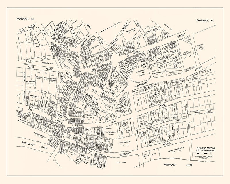 Size comparison using Vintage Map of Pawtucket, RI Business Section 1946