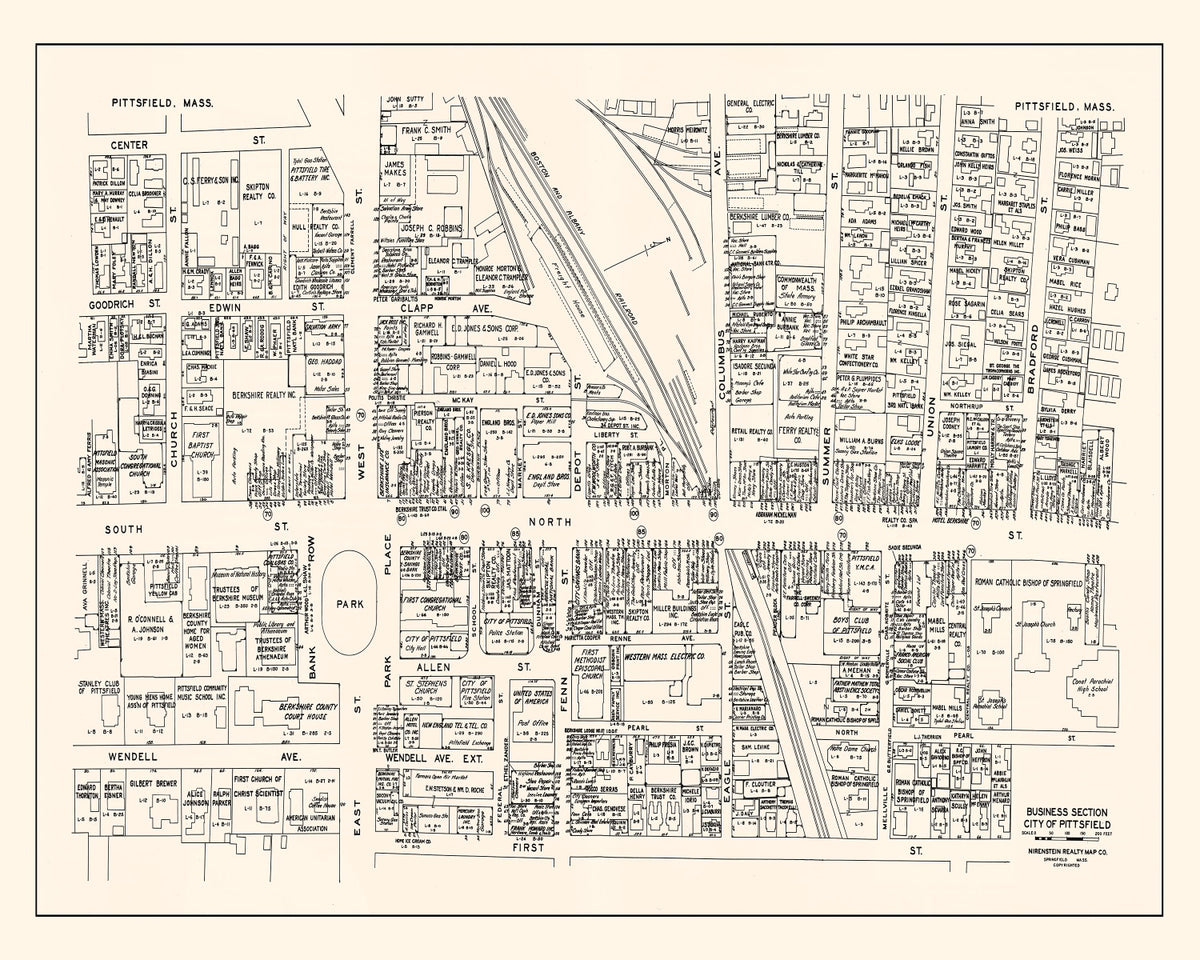 Preview of Vintage Map of Pittsfield, MA Business Section 1946