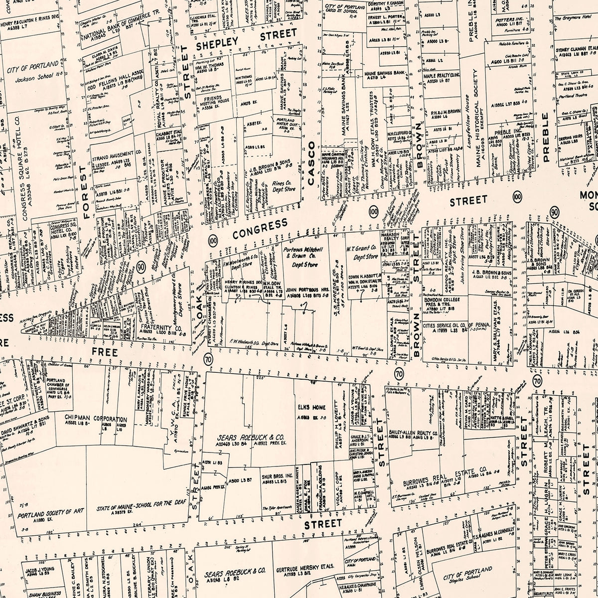 Restored historic details from the 1946 city map of Portland, Maine
